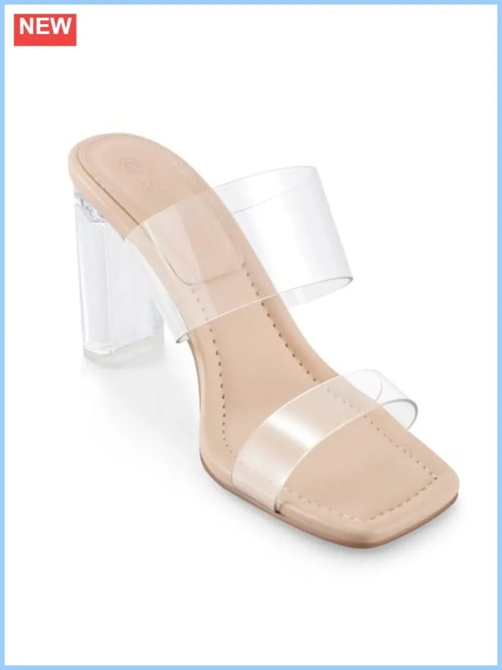 Women's Clear Heel Mules Sandals Square Toe Backless Block Heel Slip On Pumps